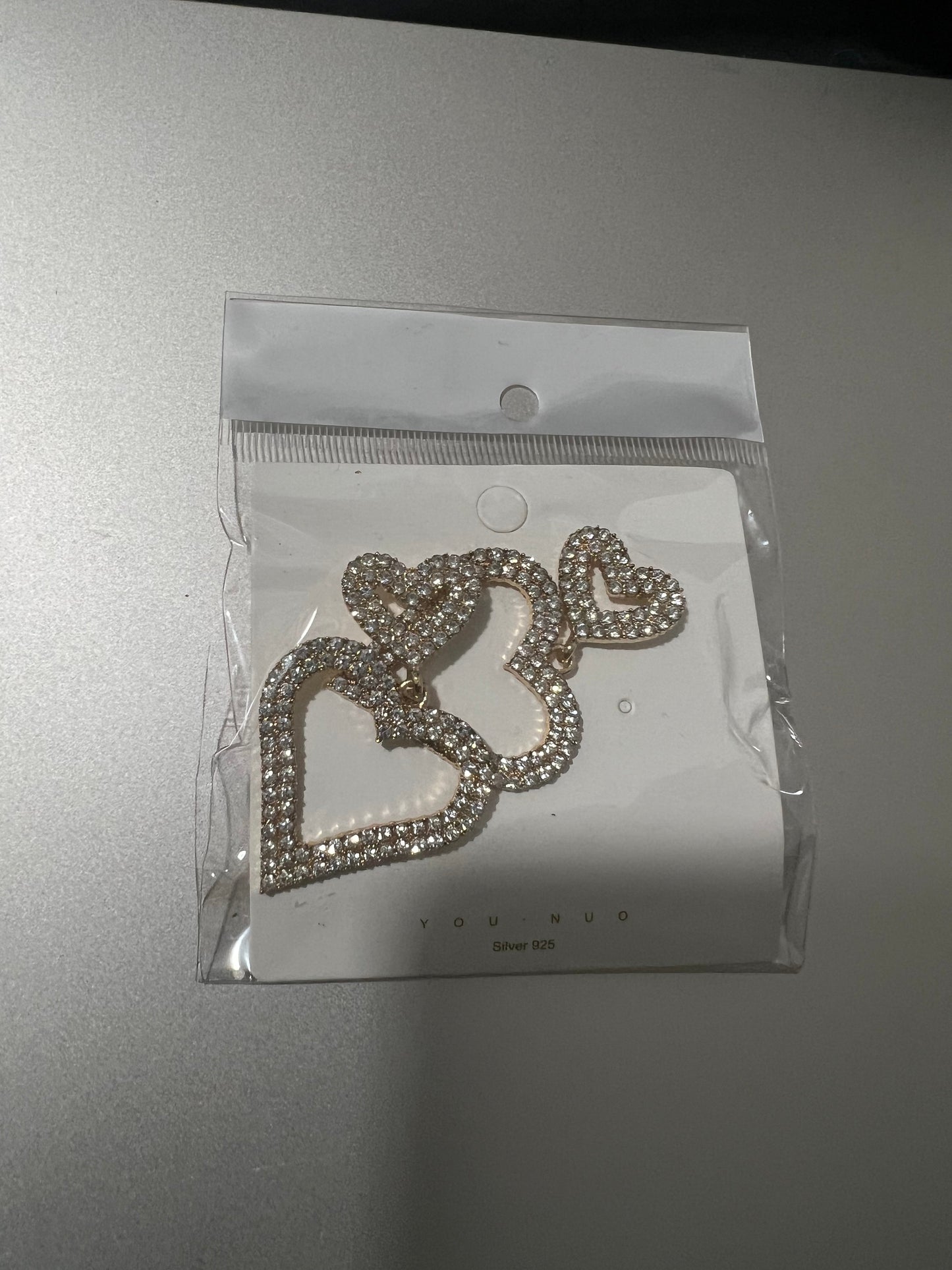 Two Hearts Crystal Earrings (Gold)