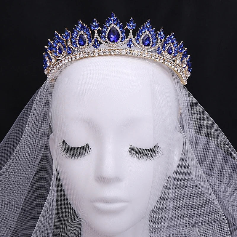 Amri Crystal Tiara Crown (Blue)