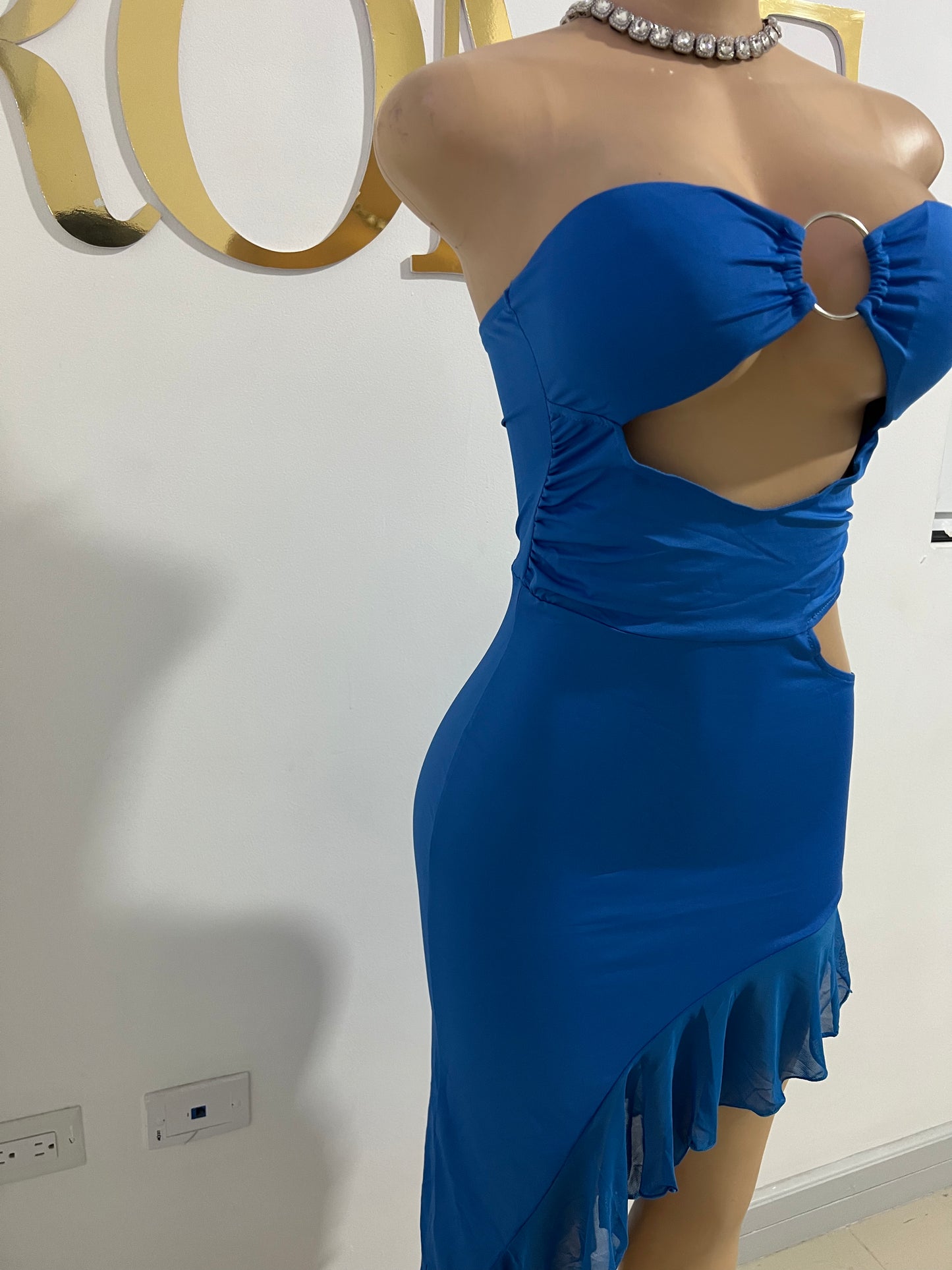 Cabo Sheer Ruffle Dress (Blue)