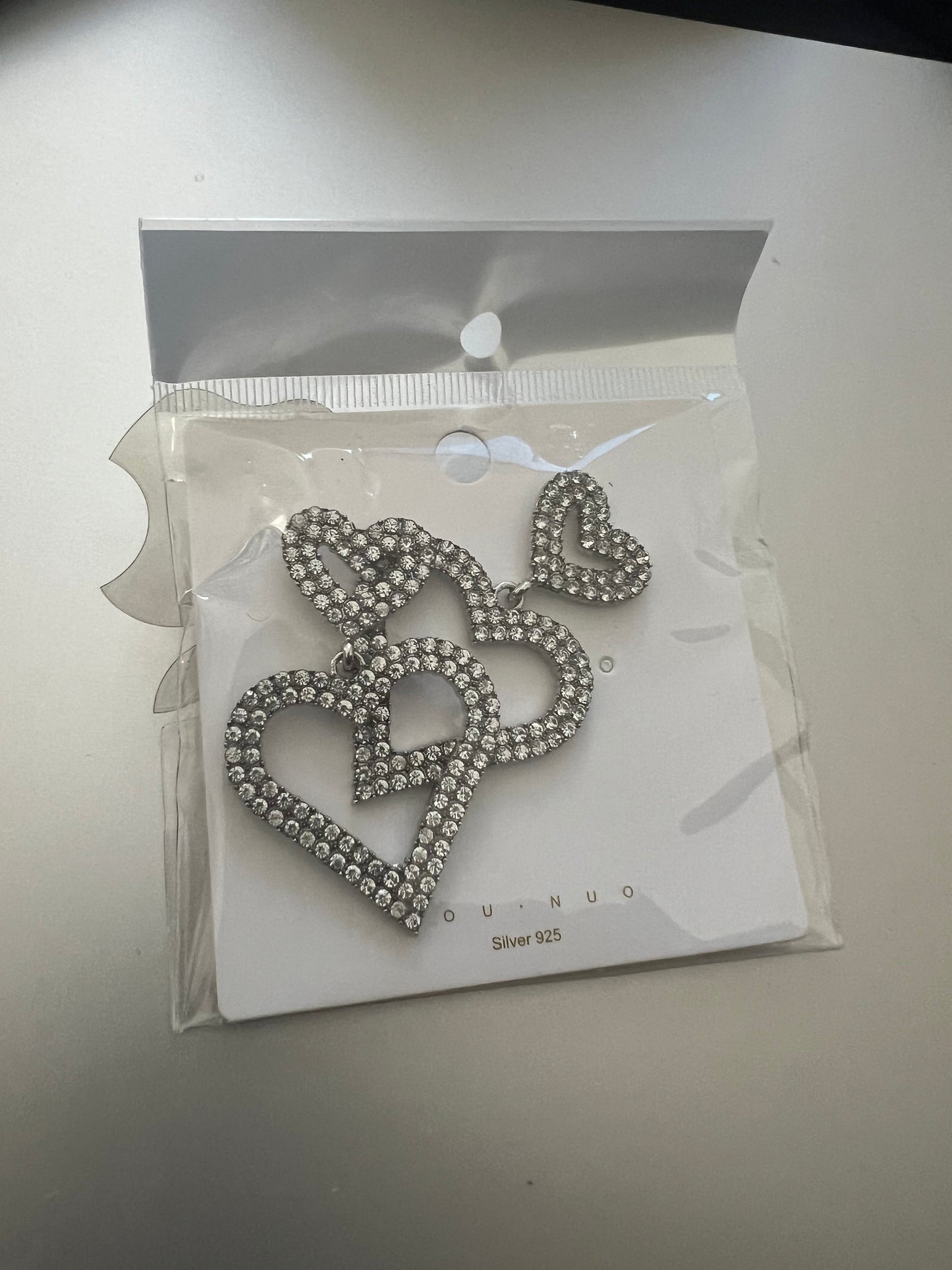 Two Hearts Crystal Earrings (Silver)