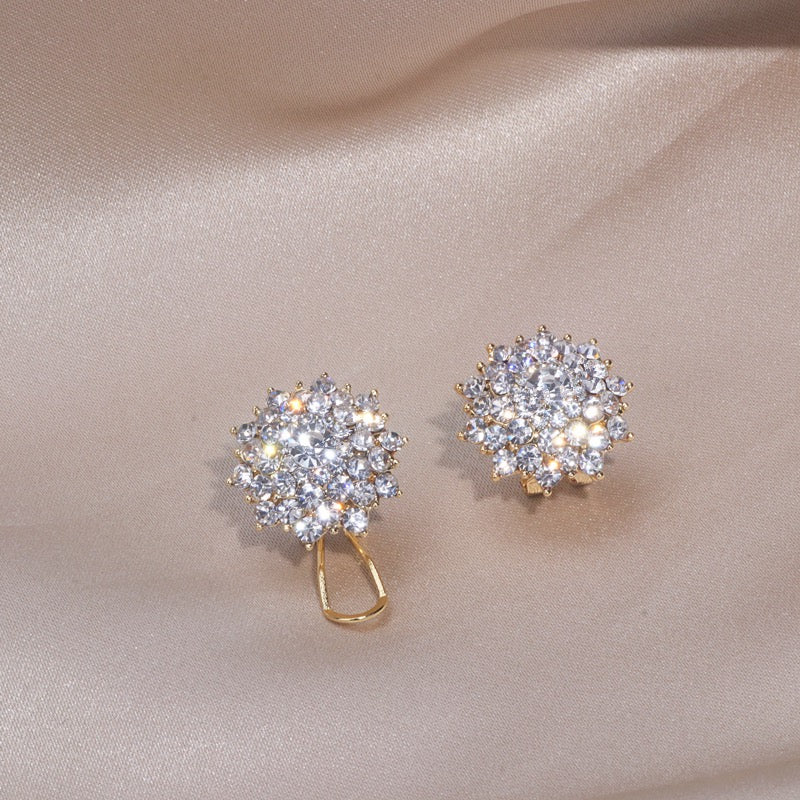 Bella Flower Crystal Knob Earrings (Silver)