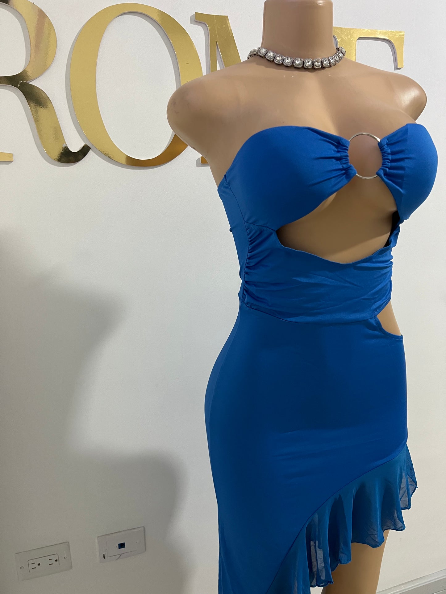 Cabo Sheer Ruffle Dress (Blue)