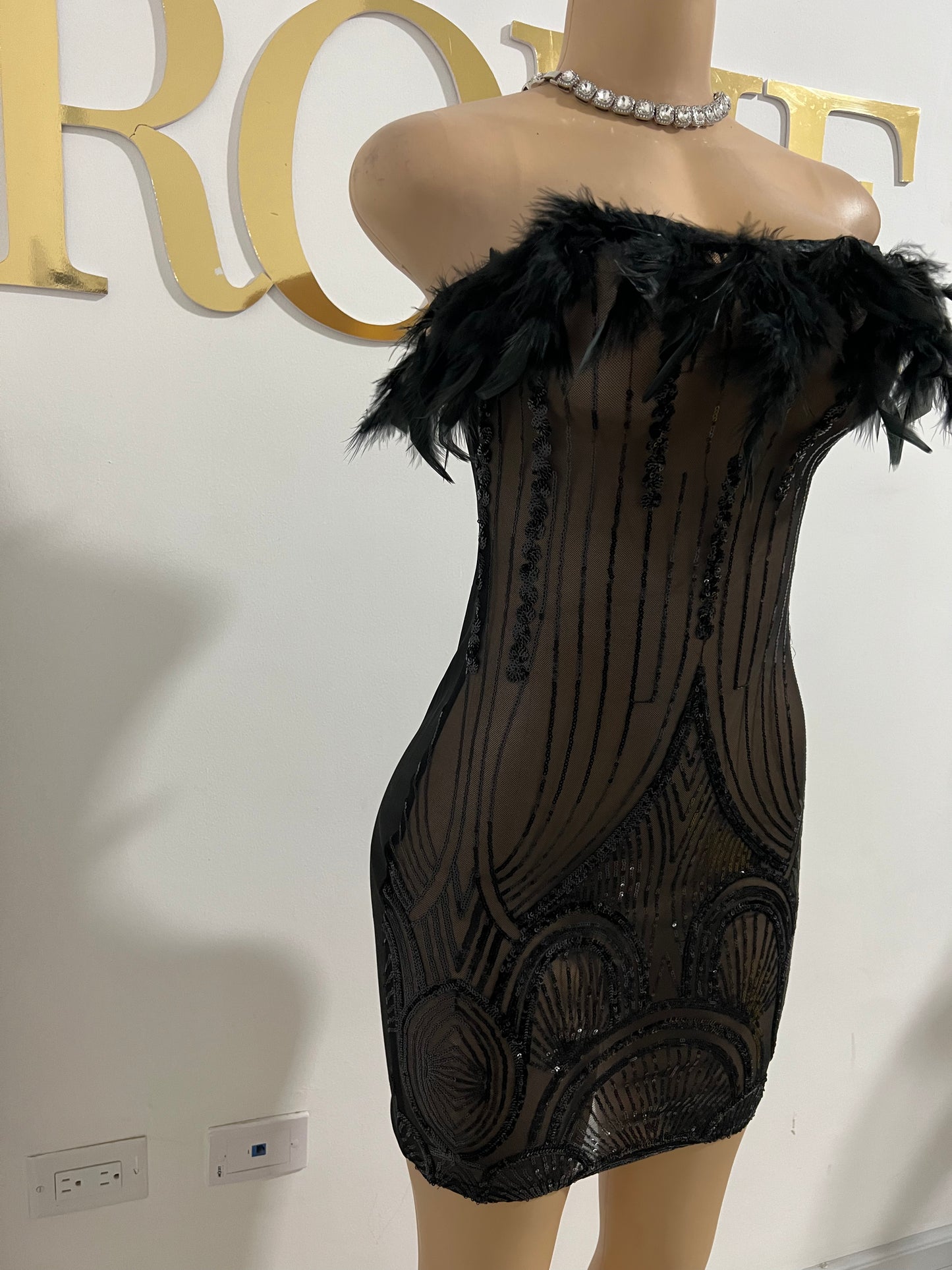 Krissy Feather Dress (Black)