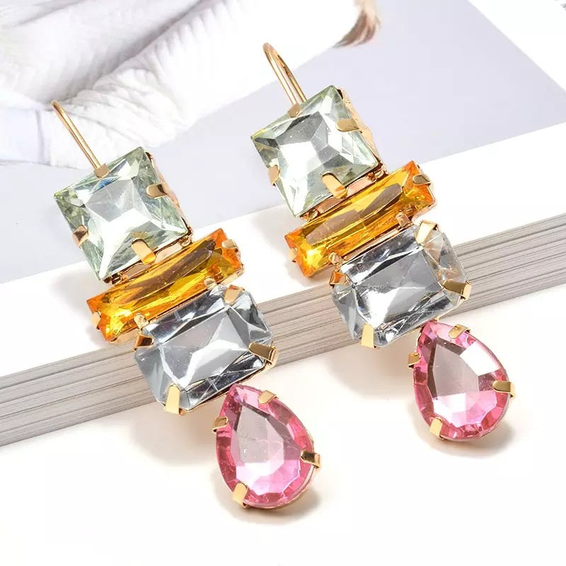 Ellen Crystal Earrings (Pink)