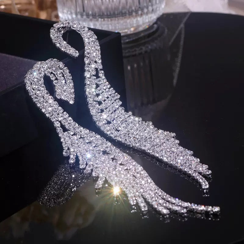 Swan Crystal Earrings (Silver)