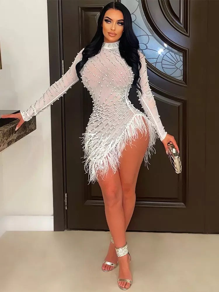 Ellie Feather Dress (White)