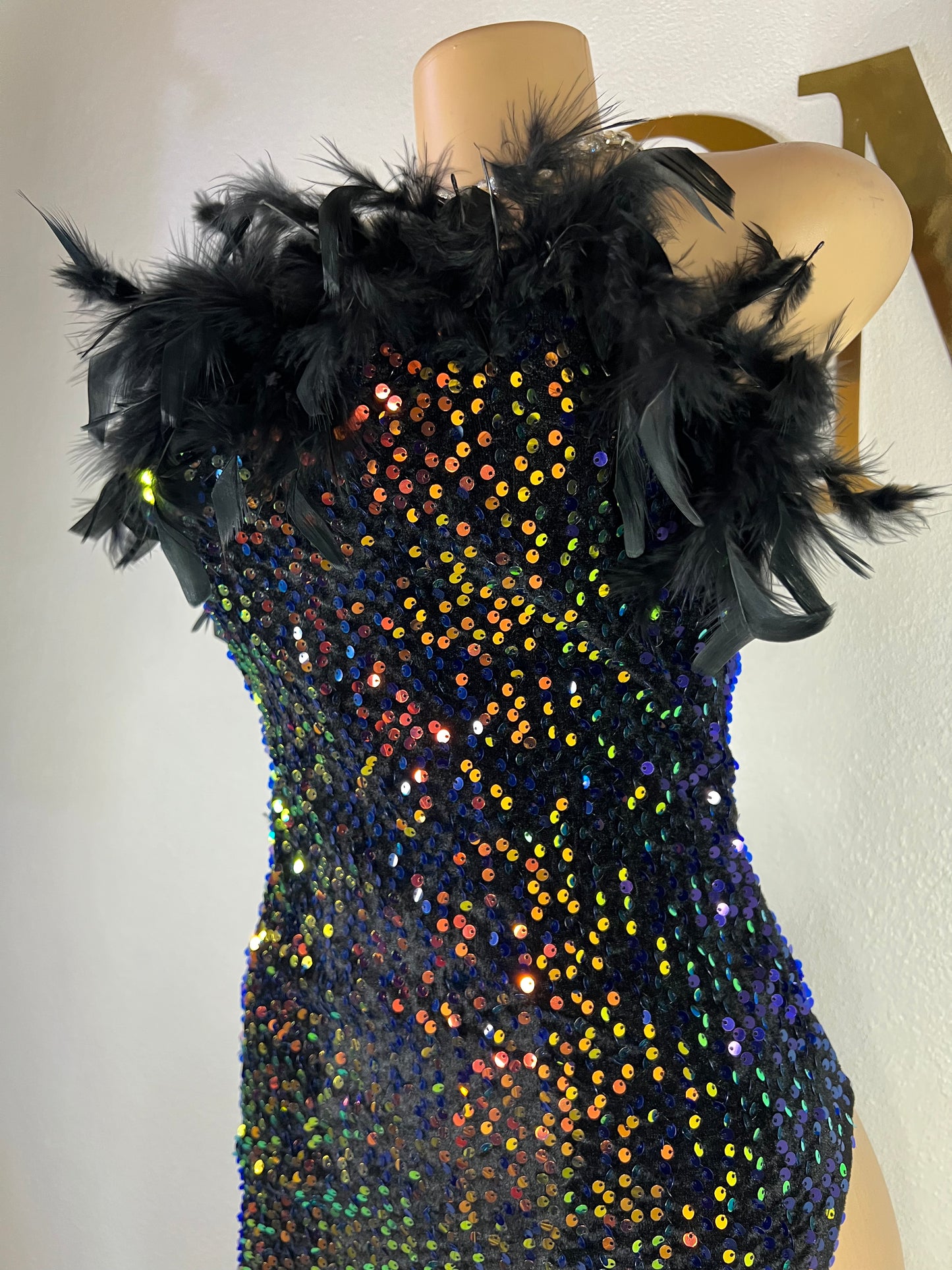 Kayla Feather Dress (Black)