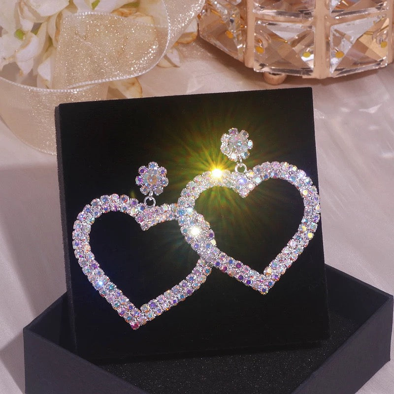 Heart Crystal Earrings (Multi color- Silver)