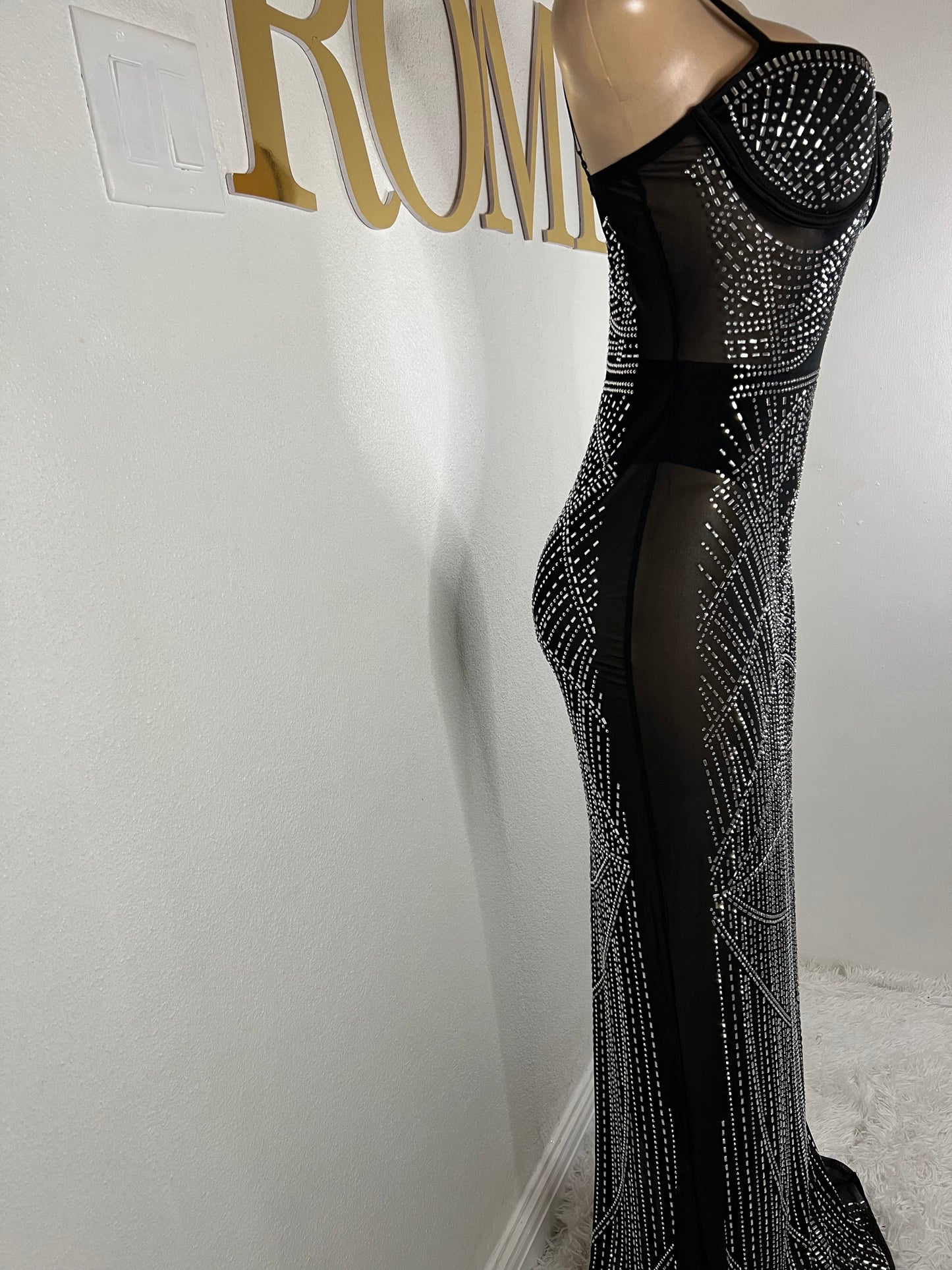 Hannah Crystal Mesh Dress (Black)