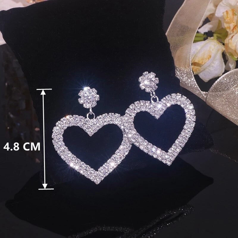 Heart Crystal Earrings (Silver)