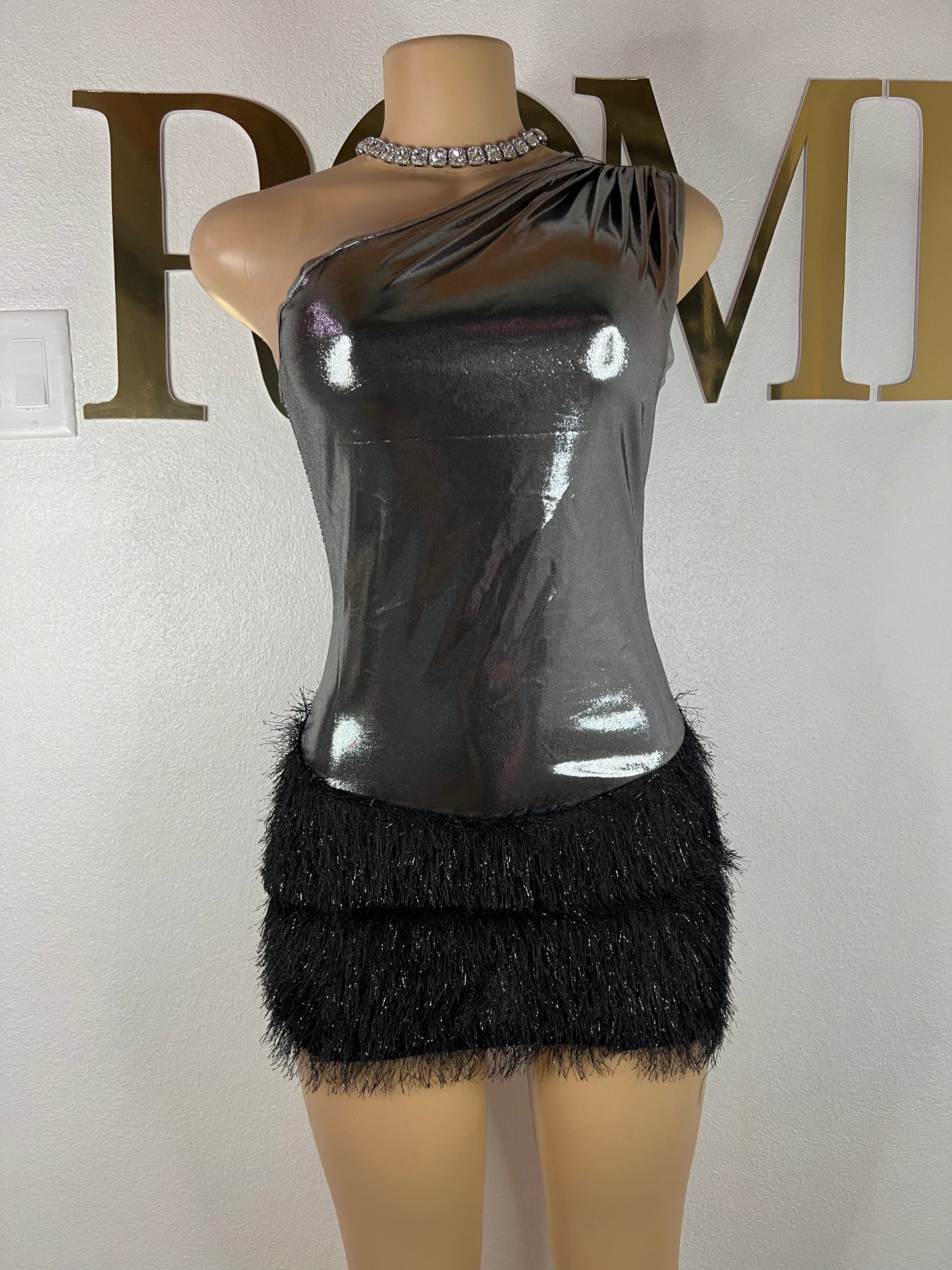 Iris Fringe Mini Dress (Grey)