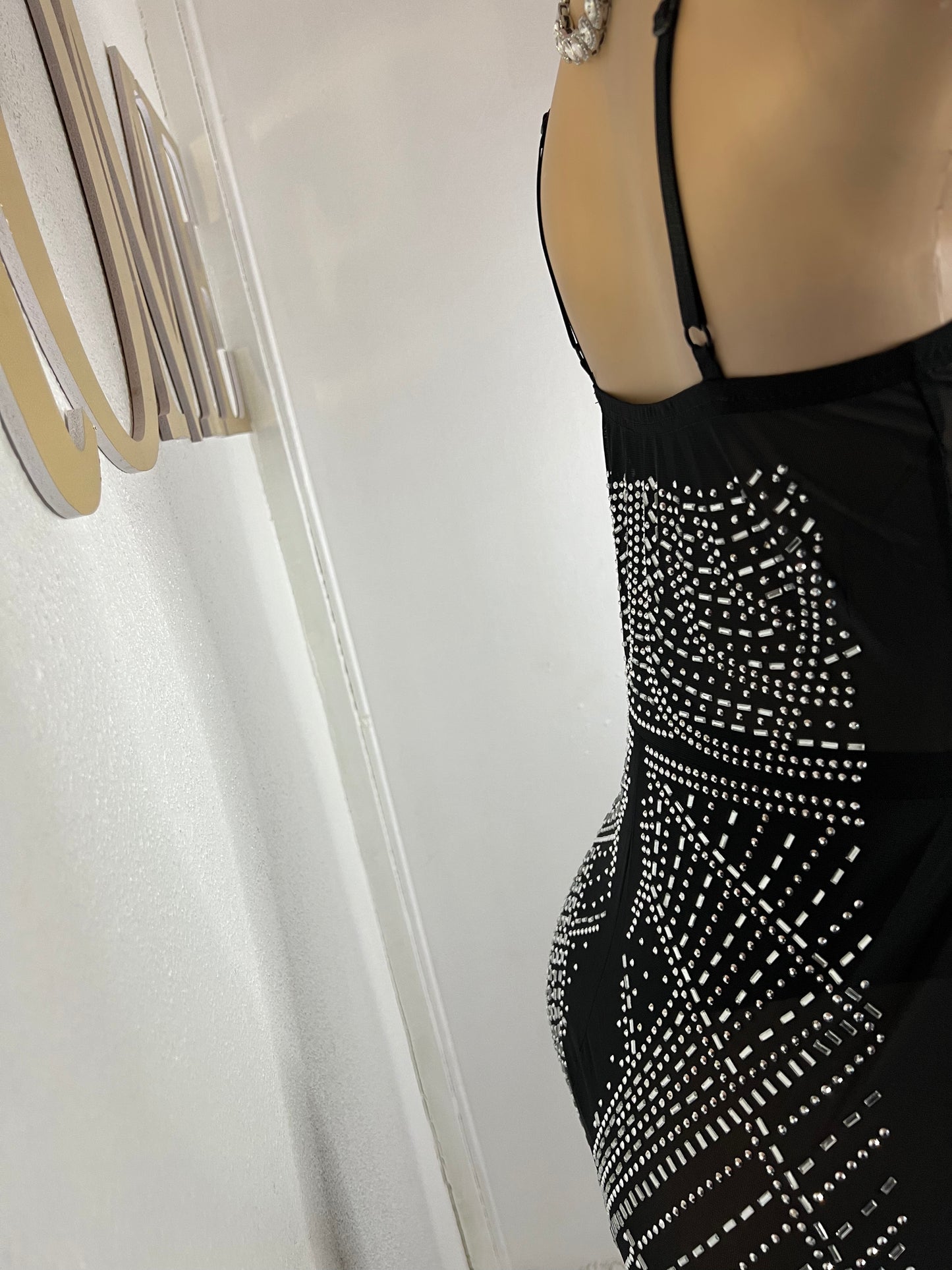 Hannah Crystal Mesh Dress (Black)