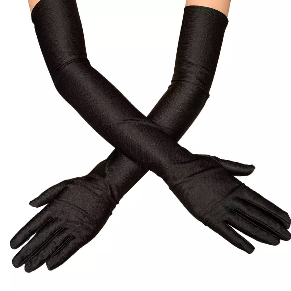 Long Satin Gloves (Black)