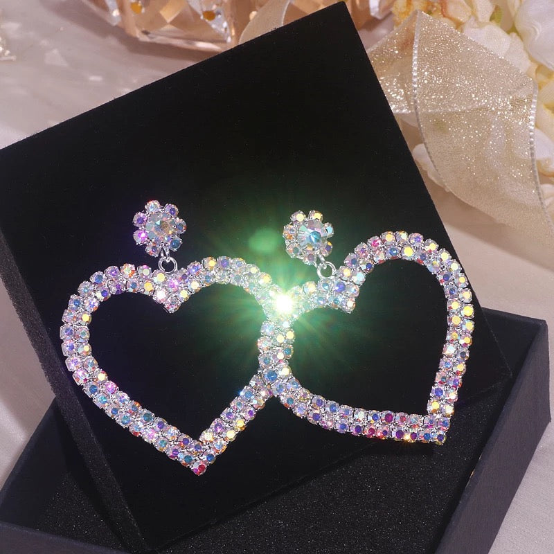 Heart Crystal Earrings (Multi color- Silver)