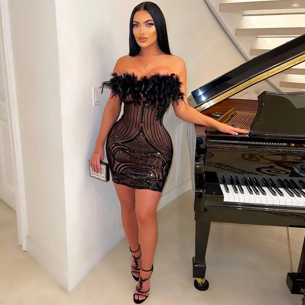 Krissy Feather Dress (Black)