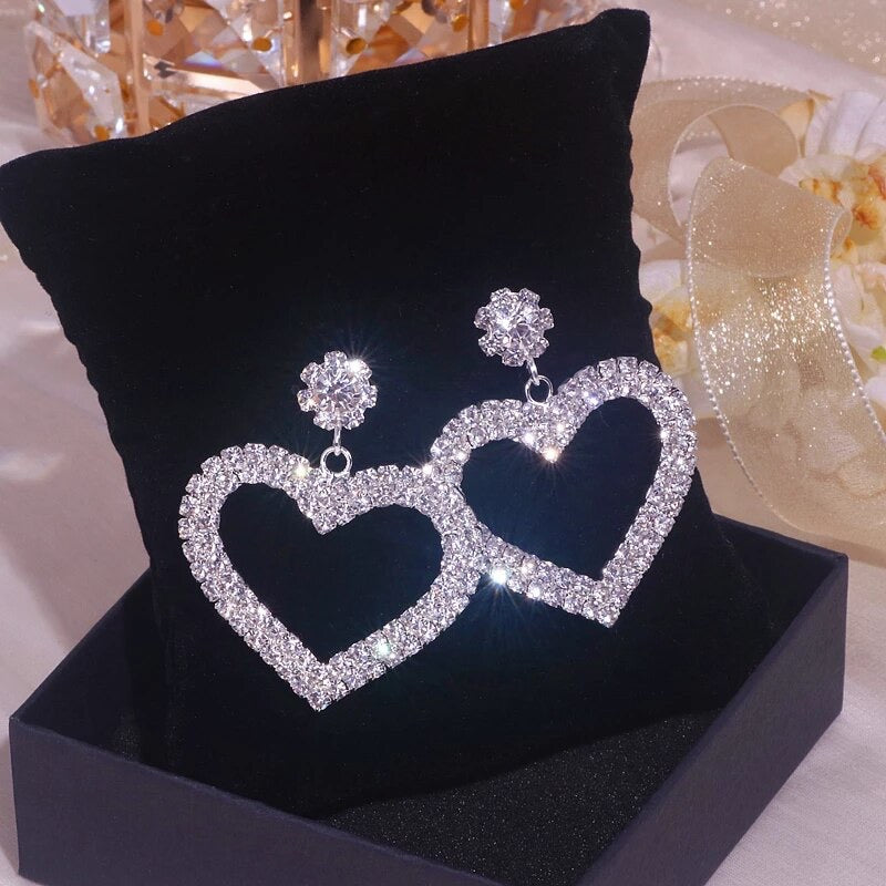 Heart Crystal Earrings (Silver)