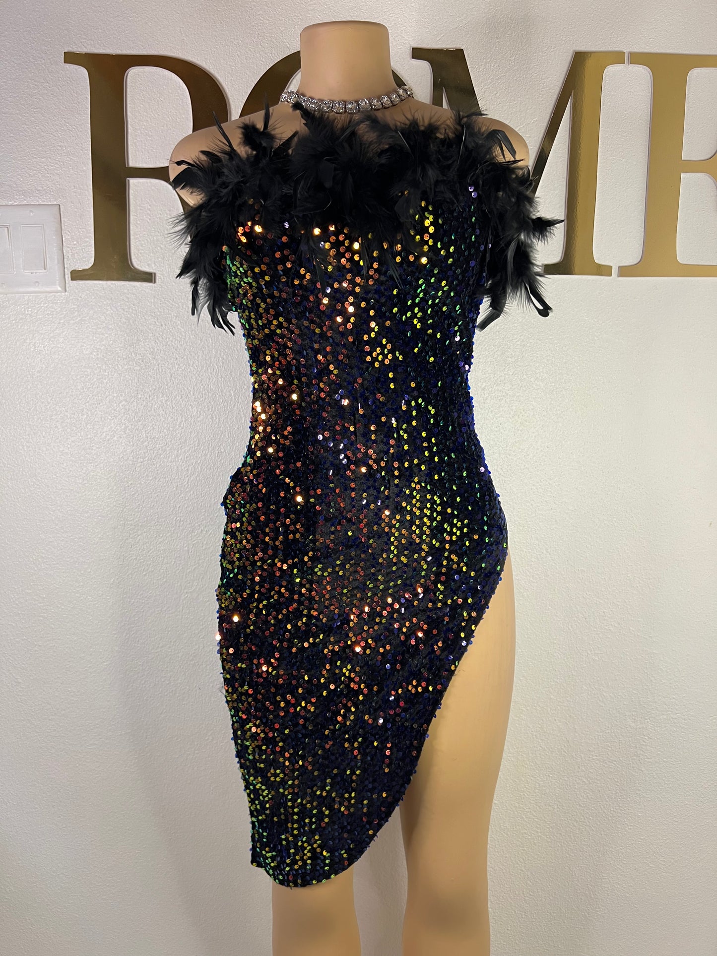 Kayla Feather Dress (Black)