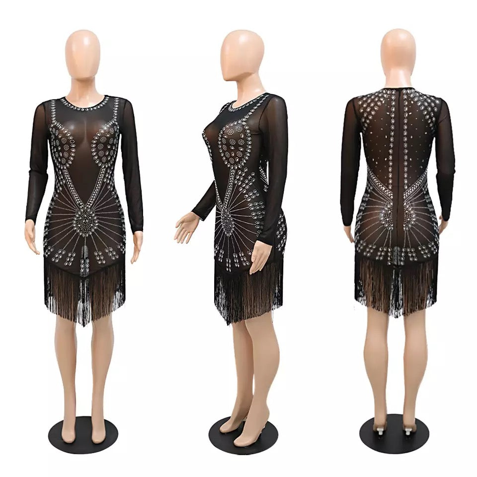 Camila Fringe Dress (Black)