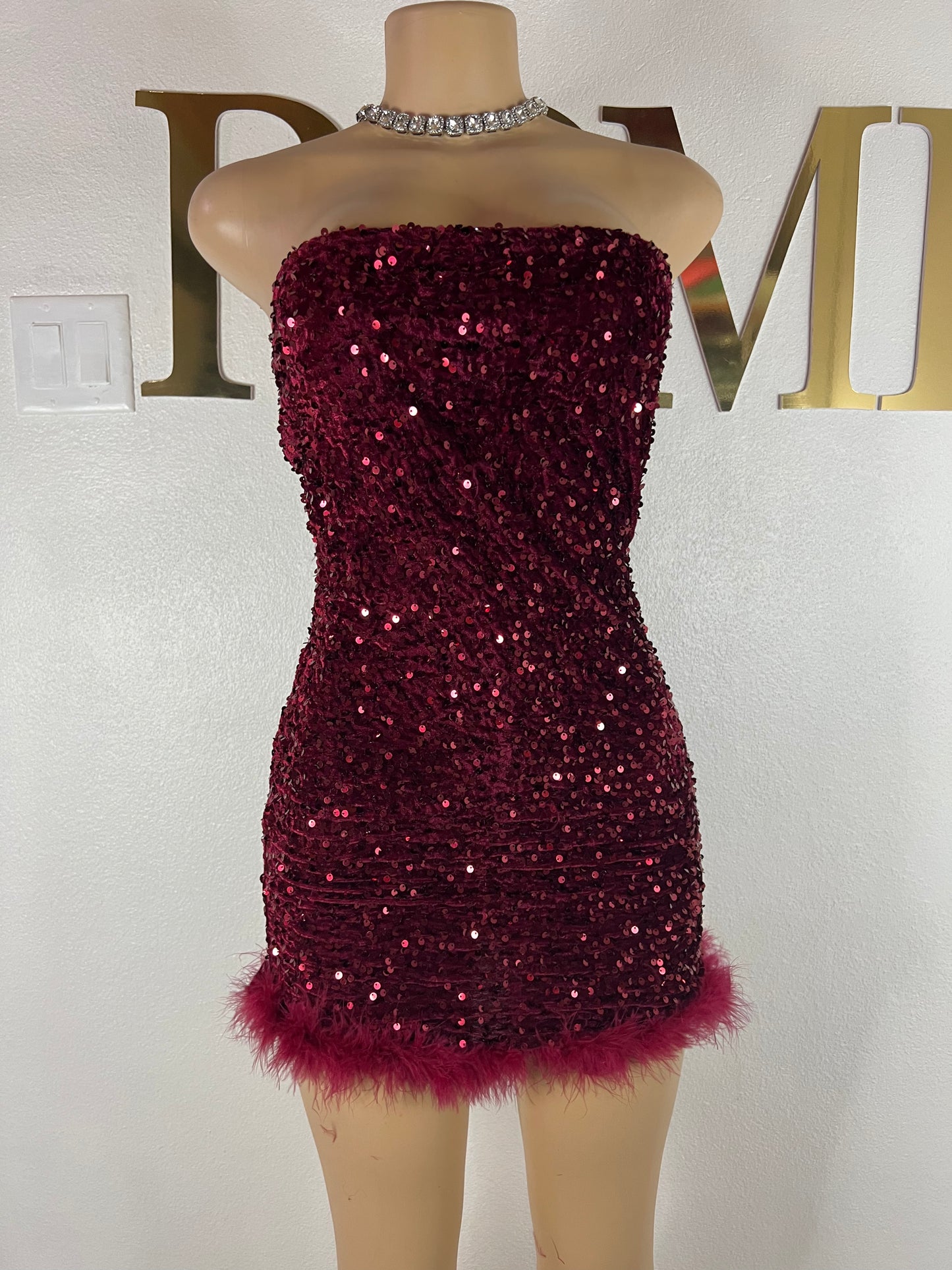 Holly Molly Fur Dress (Burgundy)