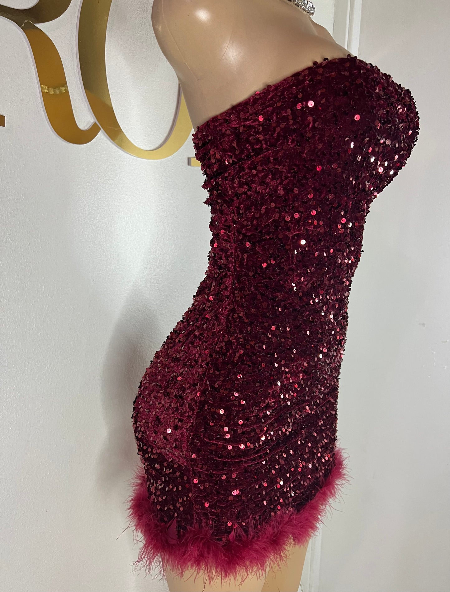 Holly Molly Fur Dress (Burgundy)