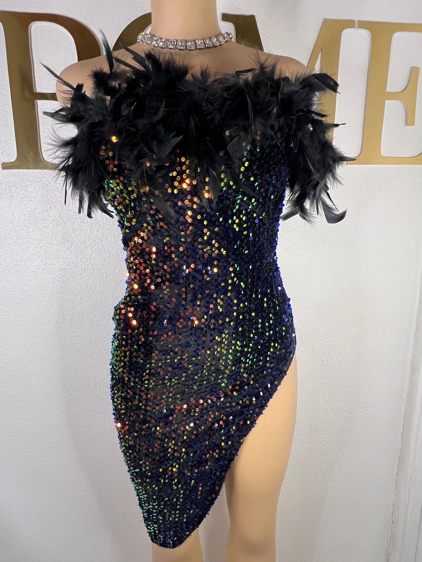 Kayla Feather Dress (Black)