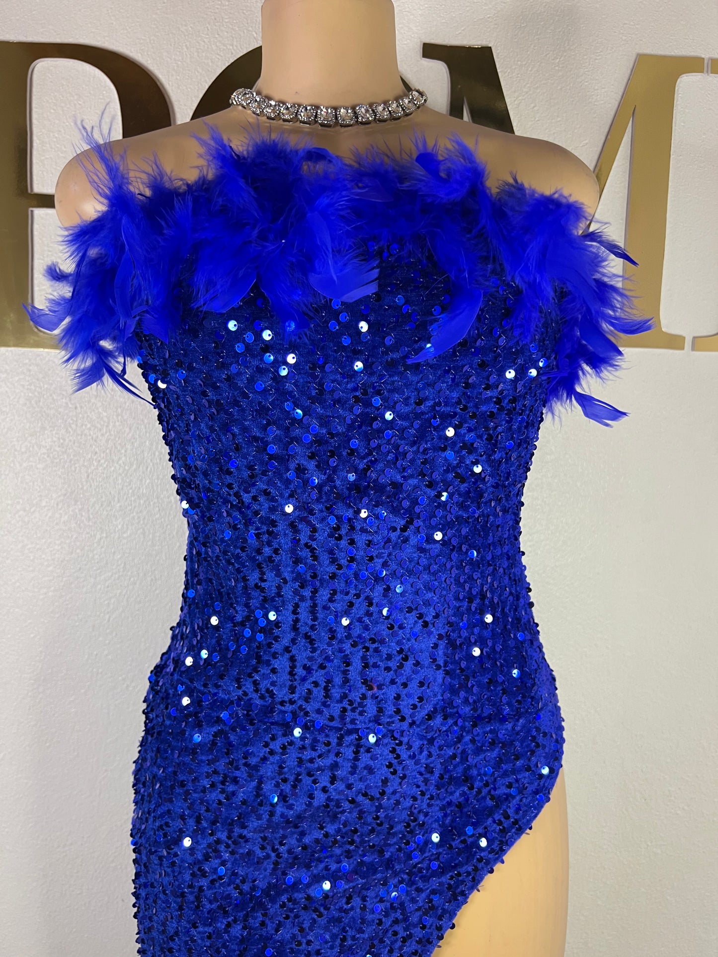 Kayla Feather Dress (Blue)