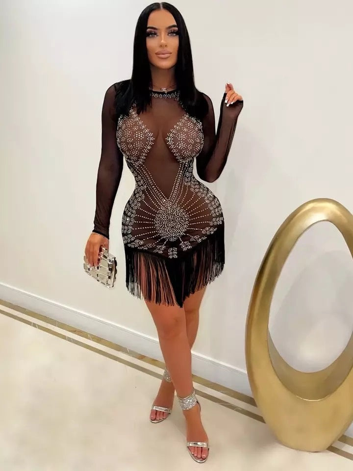 Camila Fringe Dress (Black)