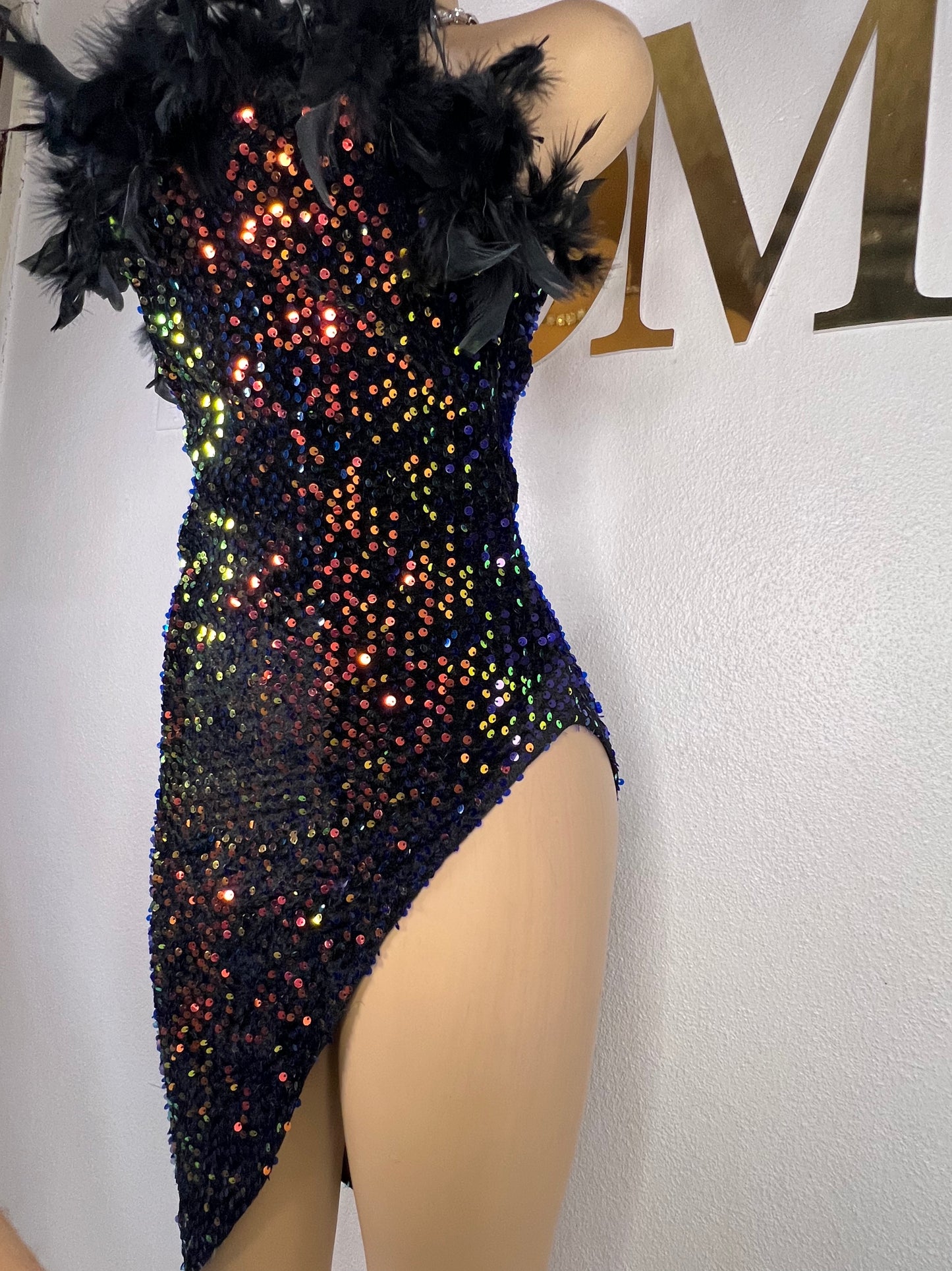 Kayla Feather Dress (Black)