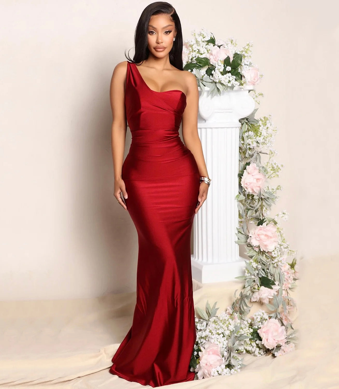 Kerry One Strap Dress (Burgundy)