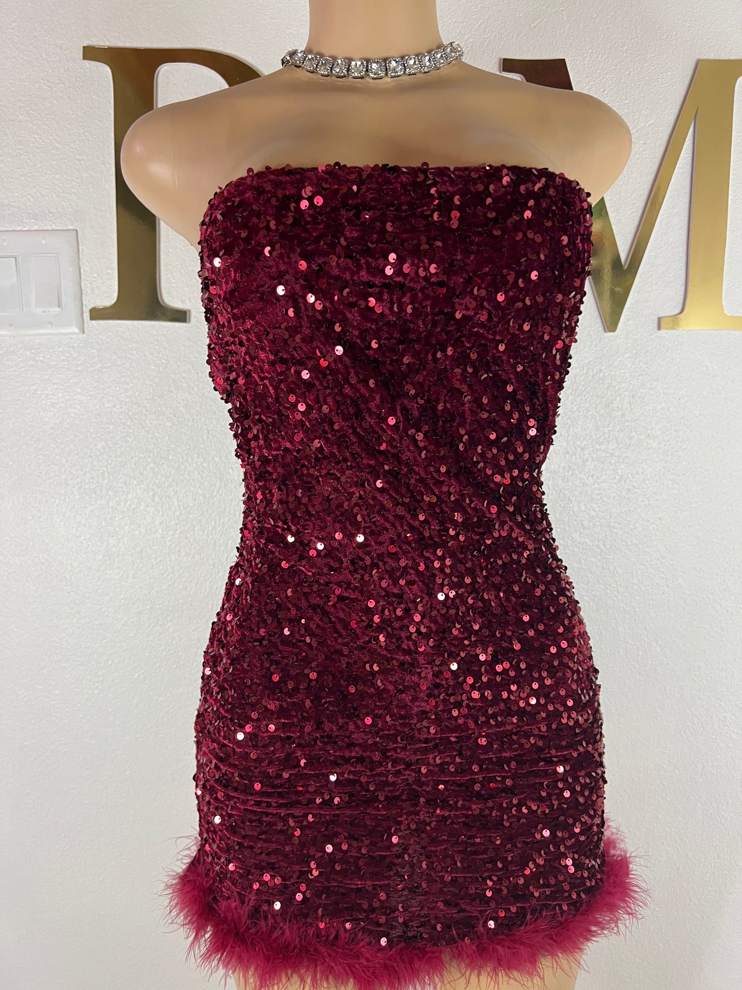 Holly Molly Fur Dress (Burgundy)