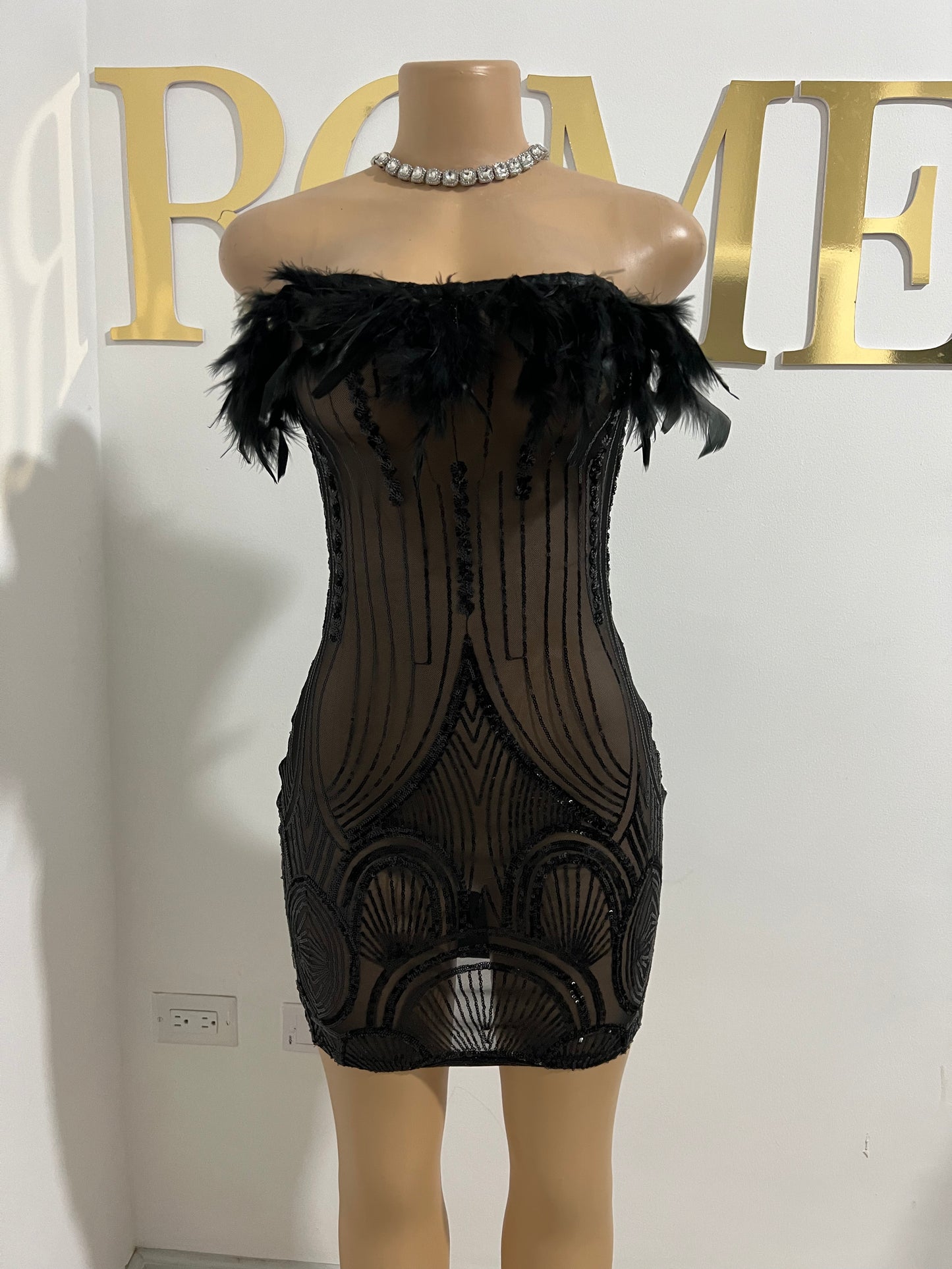 Krissy Feather Dress (Black)