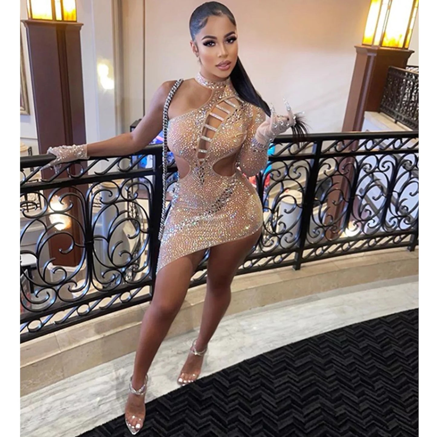 Skylar Crystal Dress (Nude)