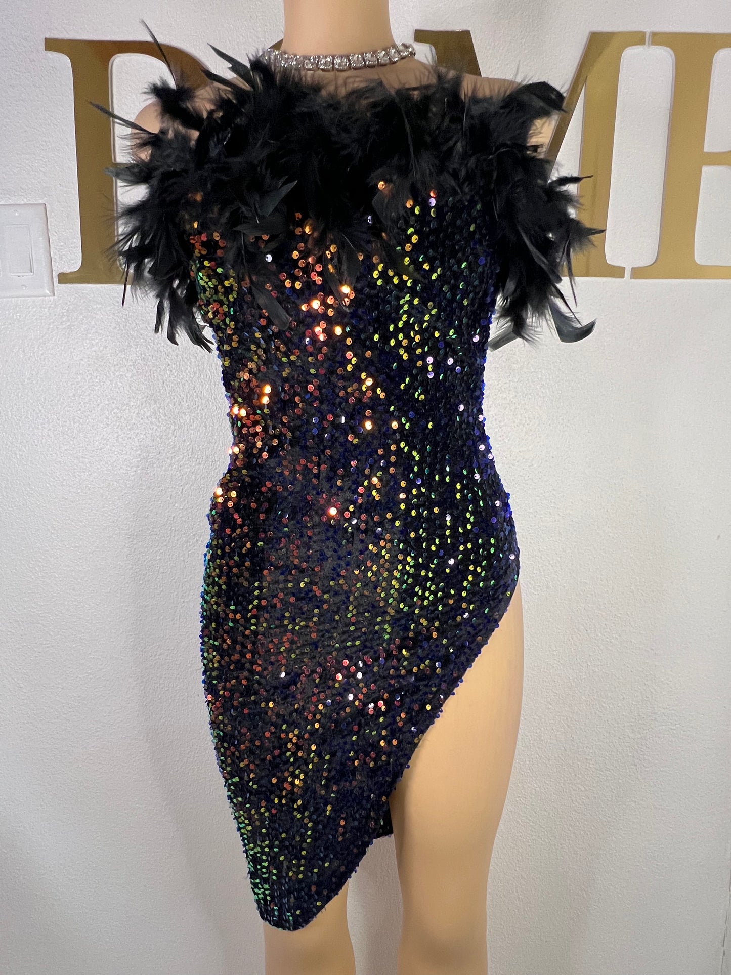 Kayla Feather Dress (Black)