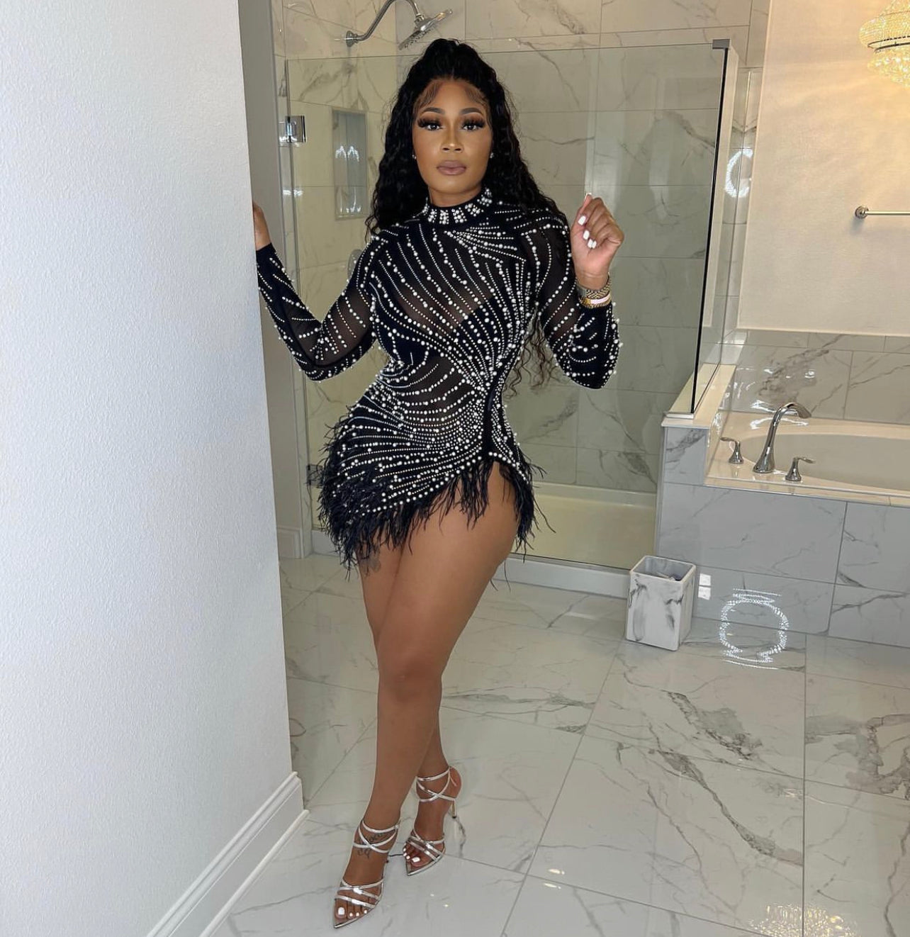 Ellie Feather Dress (Pink)