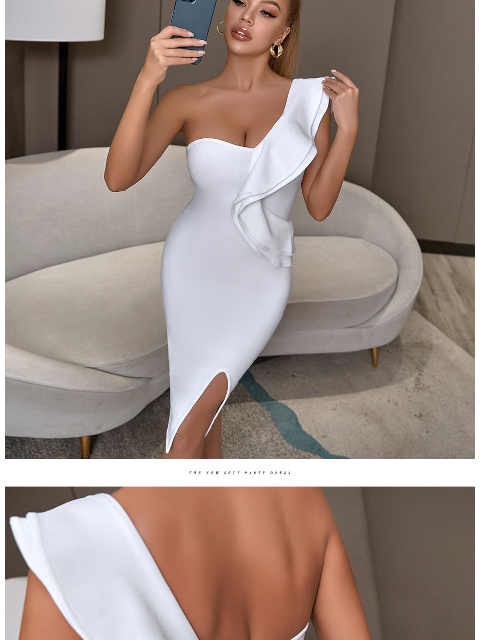 Alice Ruffle Bodycon Dress (White)