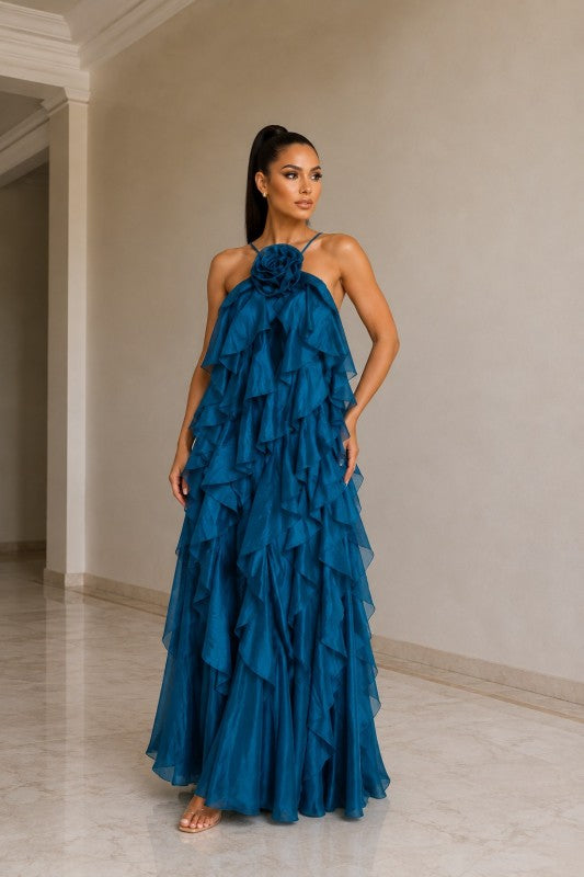 Rumi Chen Ruffle Long Dress (Blue)