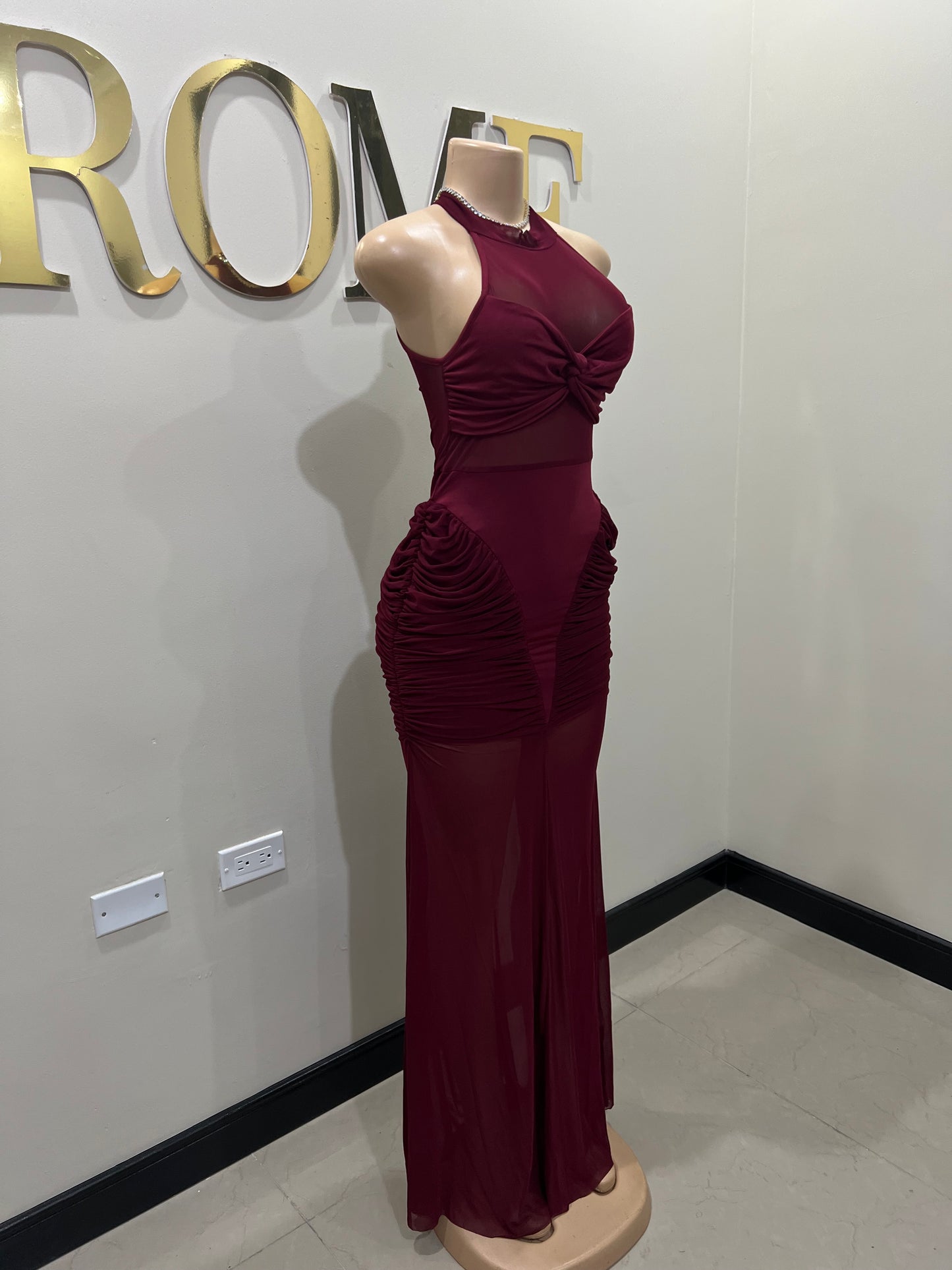 Sweetheart Side Nara Halter Dress (Burgundy)