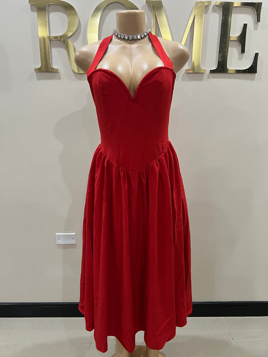 Sweetheart Halter Diana Dress (Red)