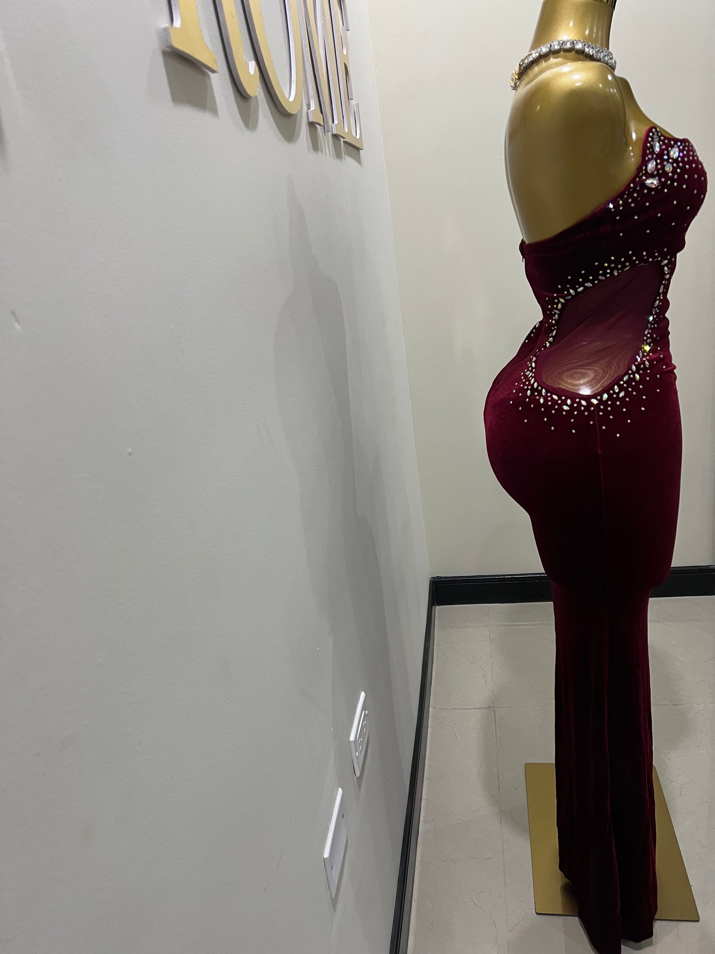 Chloe Colourful Crystal  Dress (Burgundy)