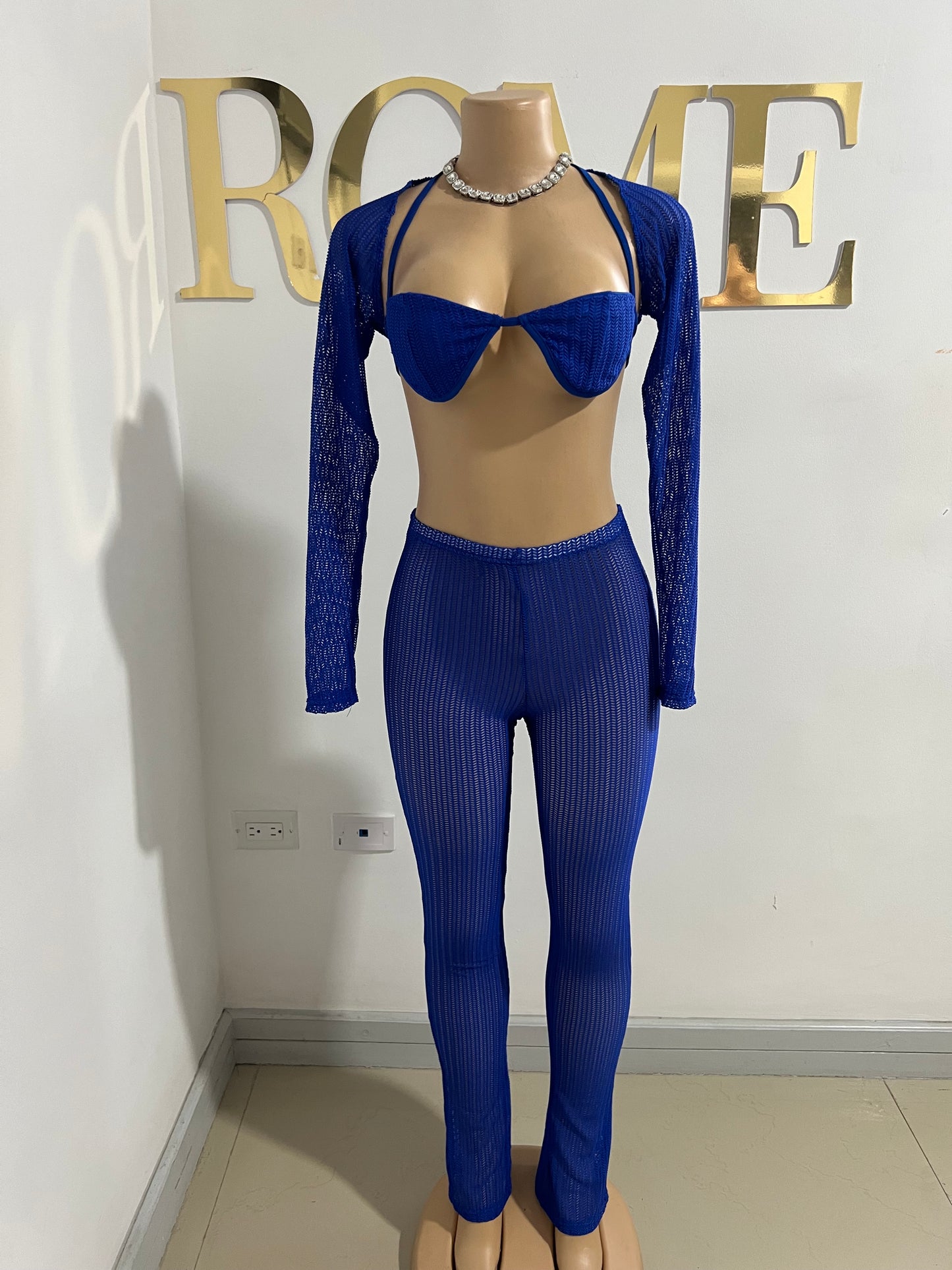 Kim Mesh Tights 3 Pcs Set (Blue)