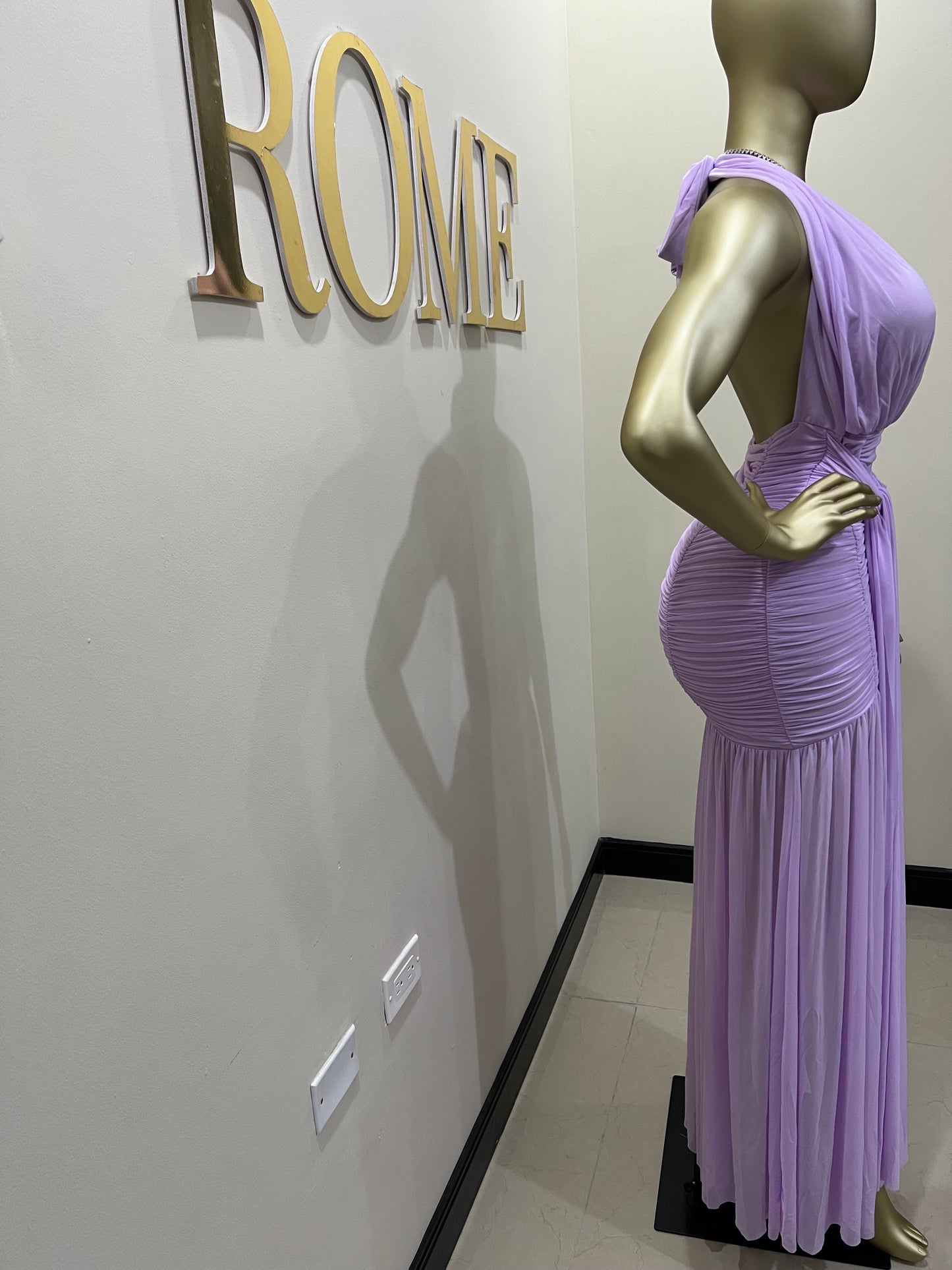 Michelle Grace Deep V Tie Split Dress (Lilac)