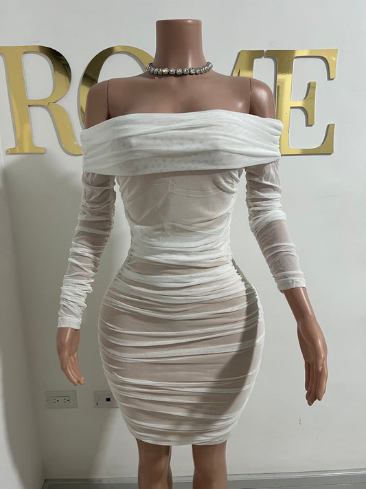 Porsha Long Sleeve Dress (White)