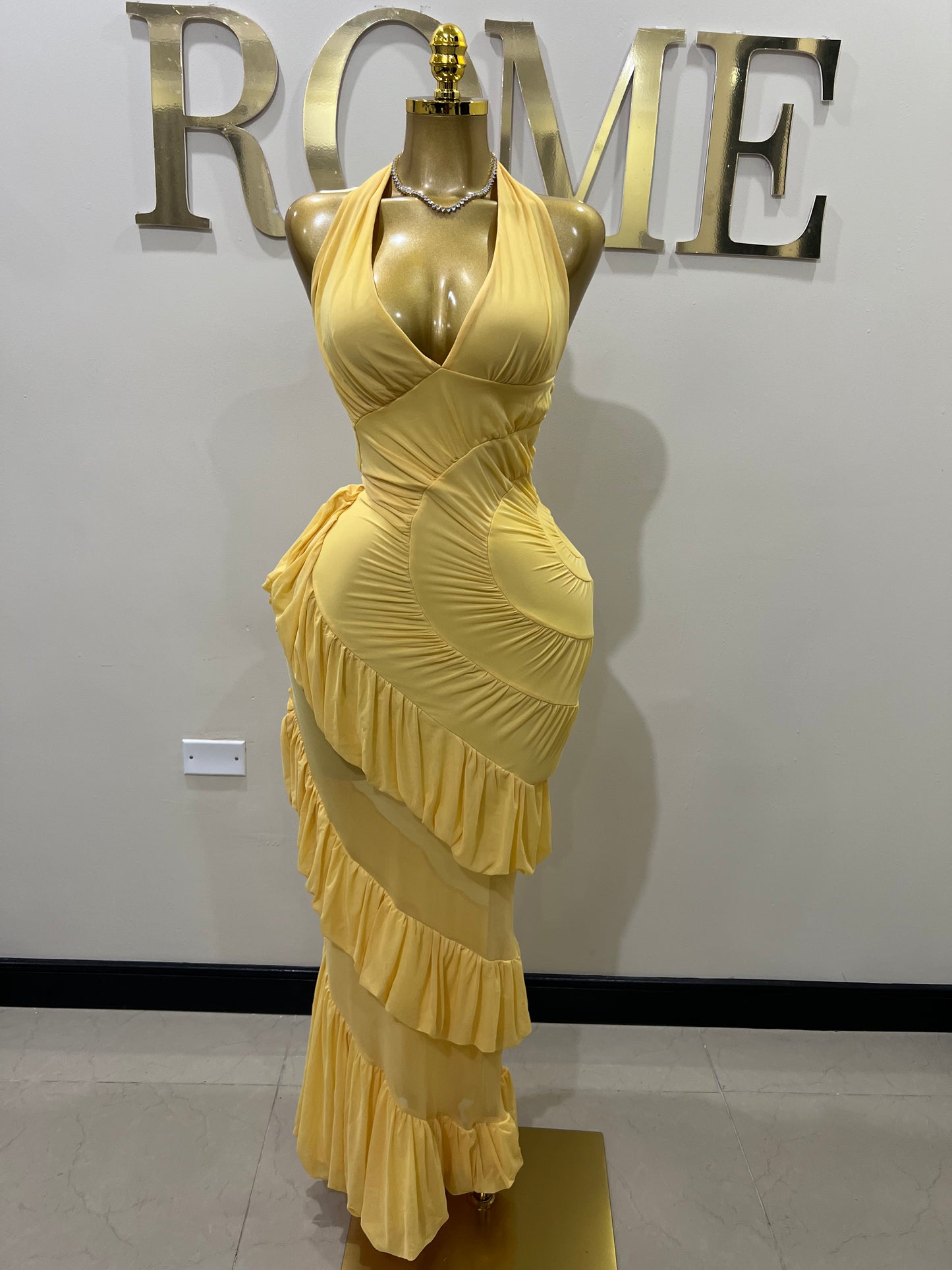 Courtili Ruffle Mesh Dress (Yellow)