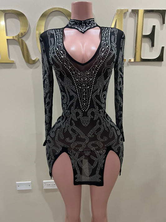 London Crystal Mesh Dress (Black)