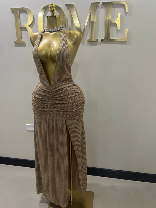 Lily Nara Halter Dress (Brown)