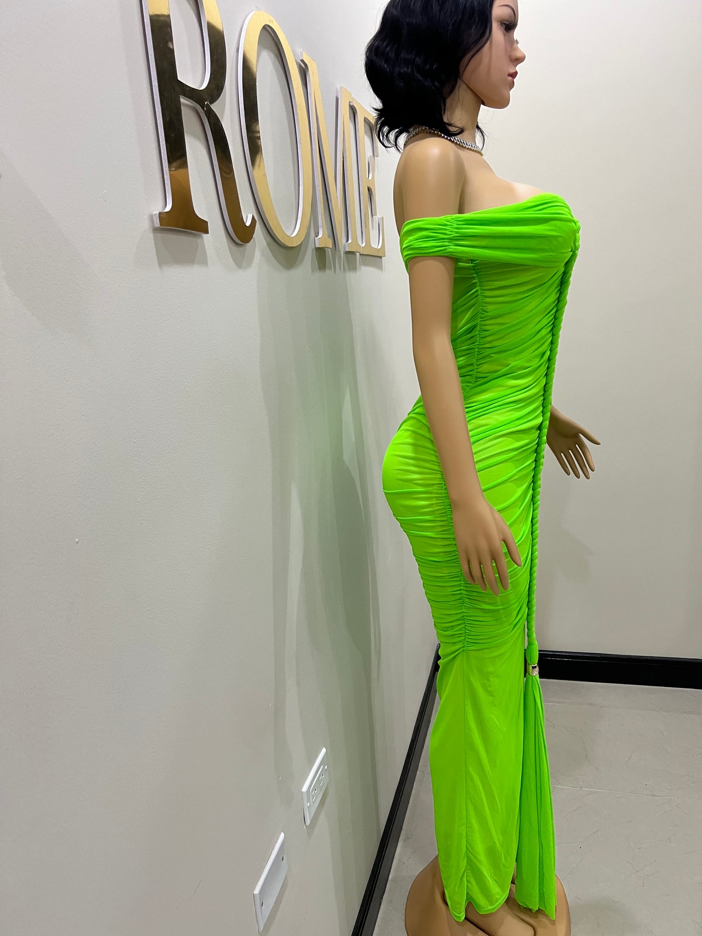 Sophie Off Shoulder Braided Dress (Green)