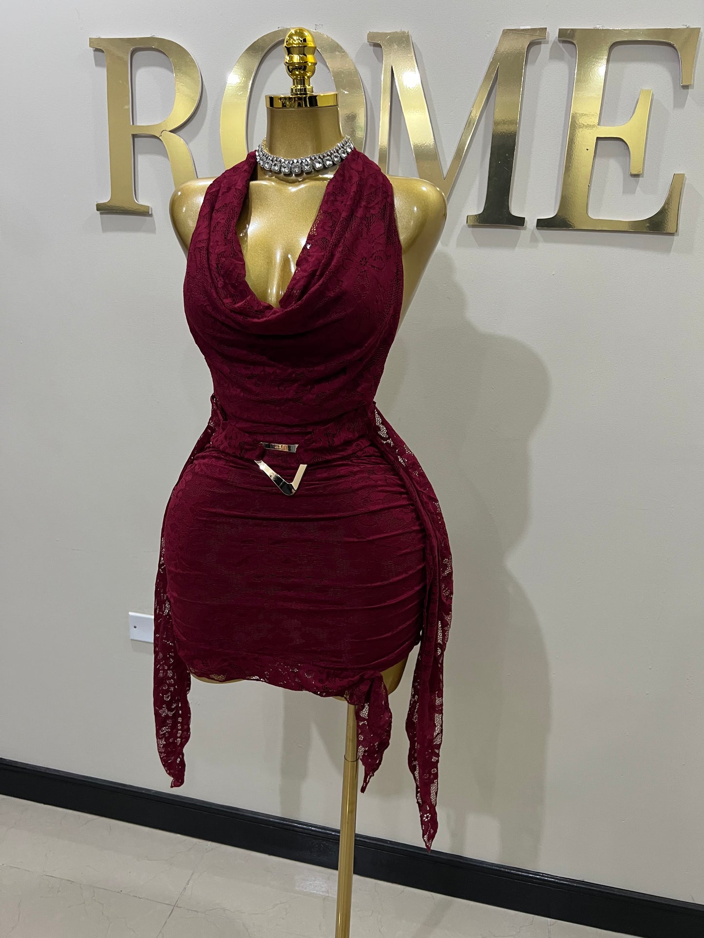 Trina Lace Backless Dress (Burgundy)