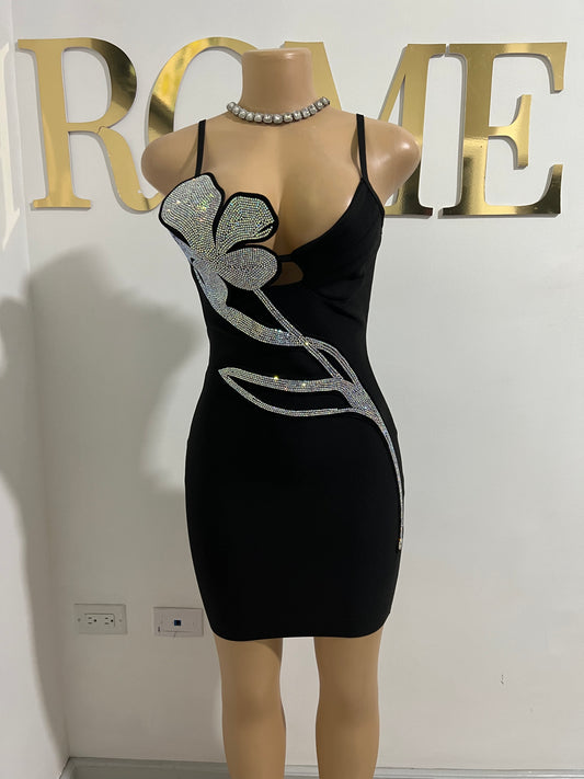 Flower Pot Bandage Glam Dress (Black)