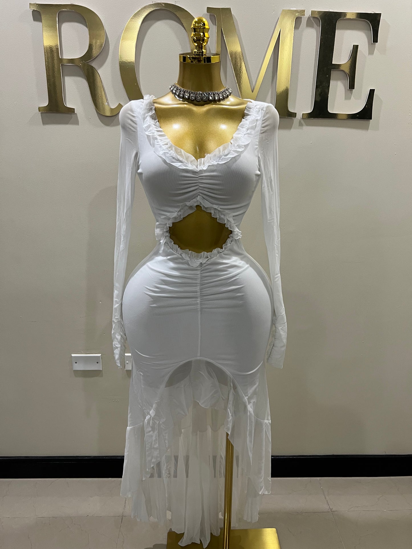 Mila Long Sleeve Dress (White)