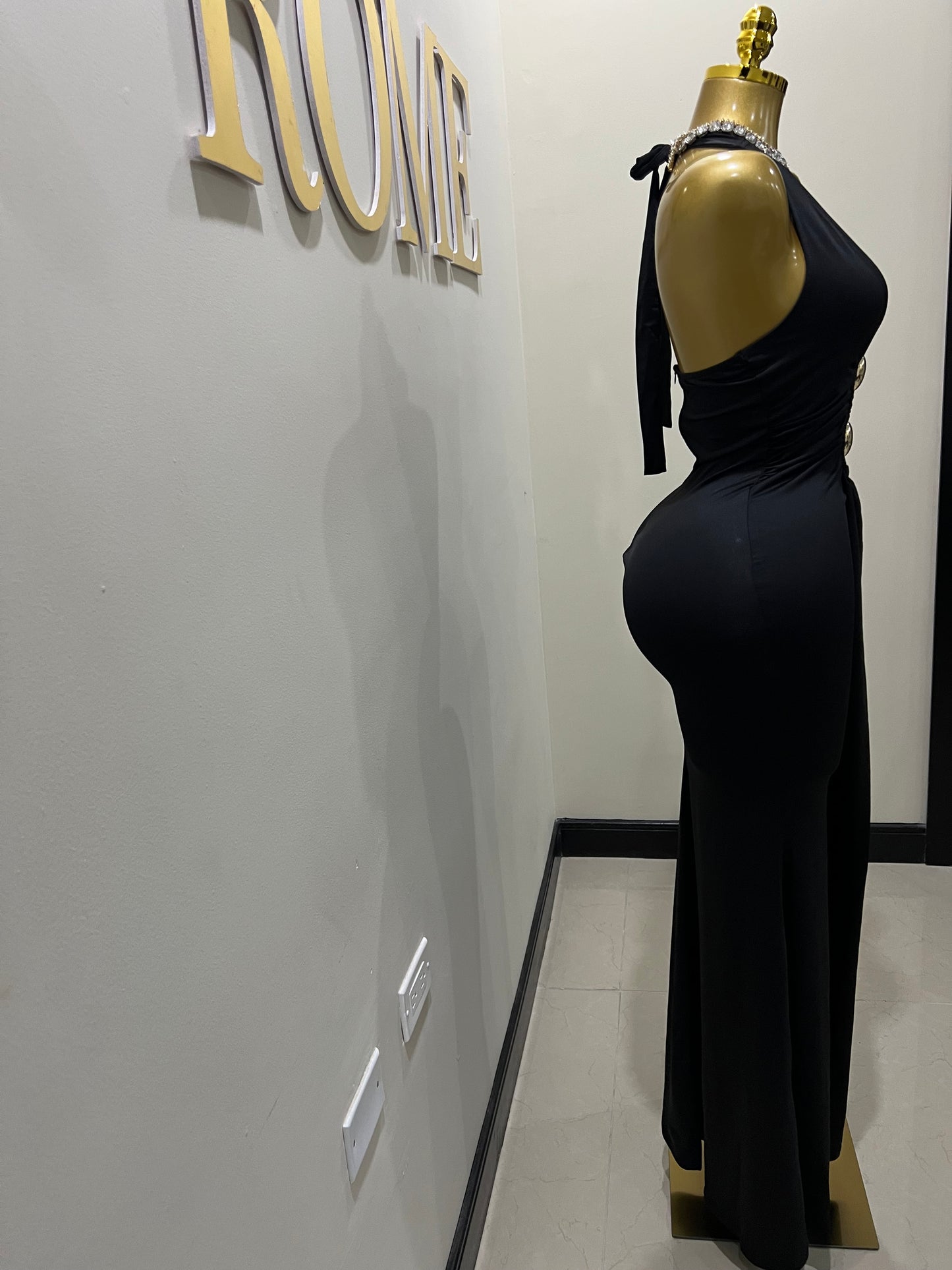 Chinelle Nara Halter Button Dress (Black)